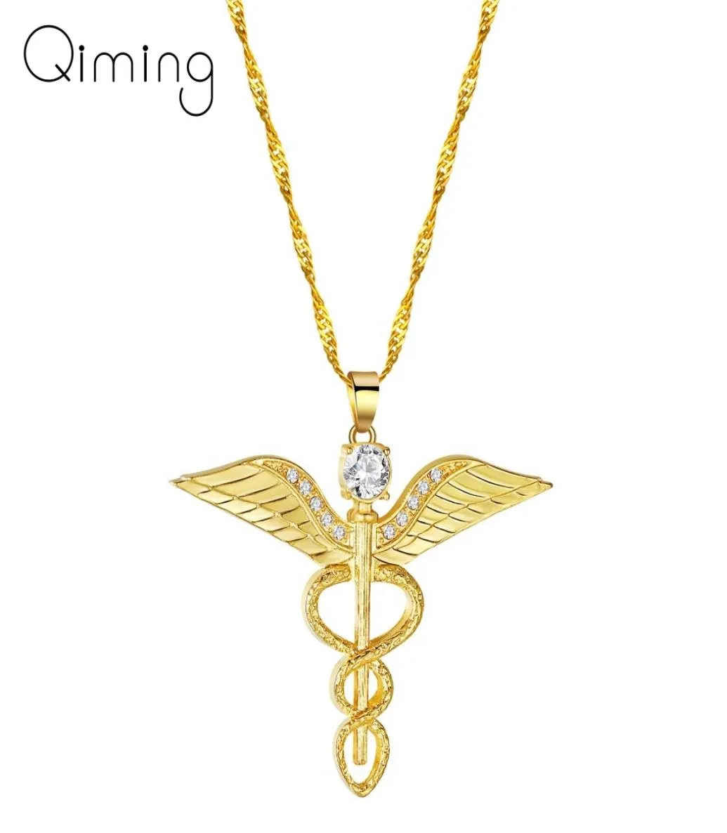 Ange's Wings Collier Femmes Moissanite Ouroboros Magic Wand Caduceus Médical médical d'urgence infirmière infirmière bijoux 5197917