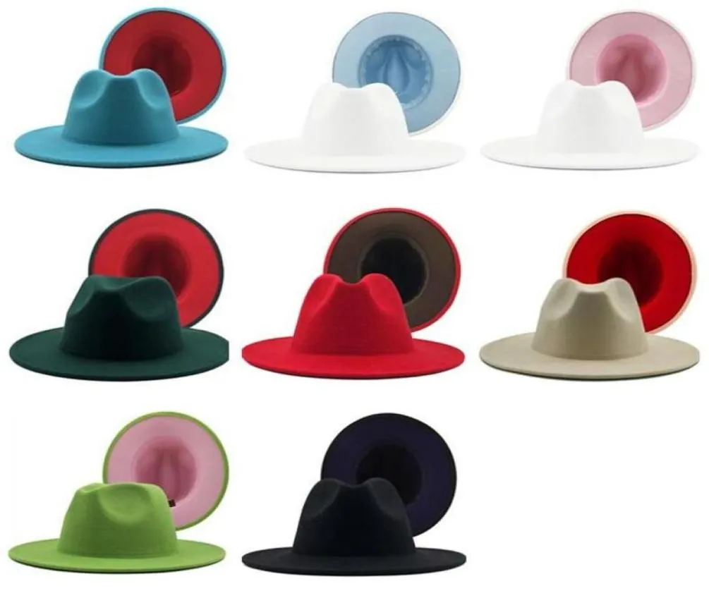 Czapka fedora dla mężczyzn kobiet patchwork jazz czapki dziewczęta męskie grzbietce czapki mężczyzna kobieta moda sztuczna wełna podwójna kolor panama 3849822