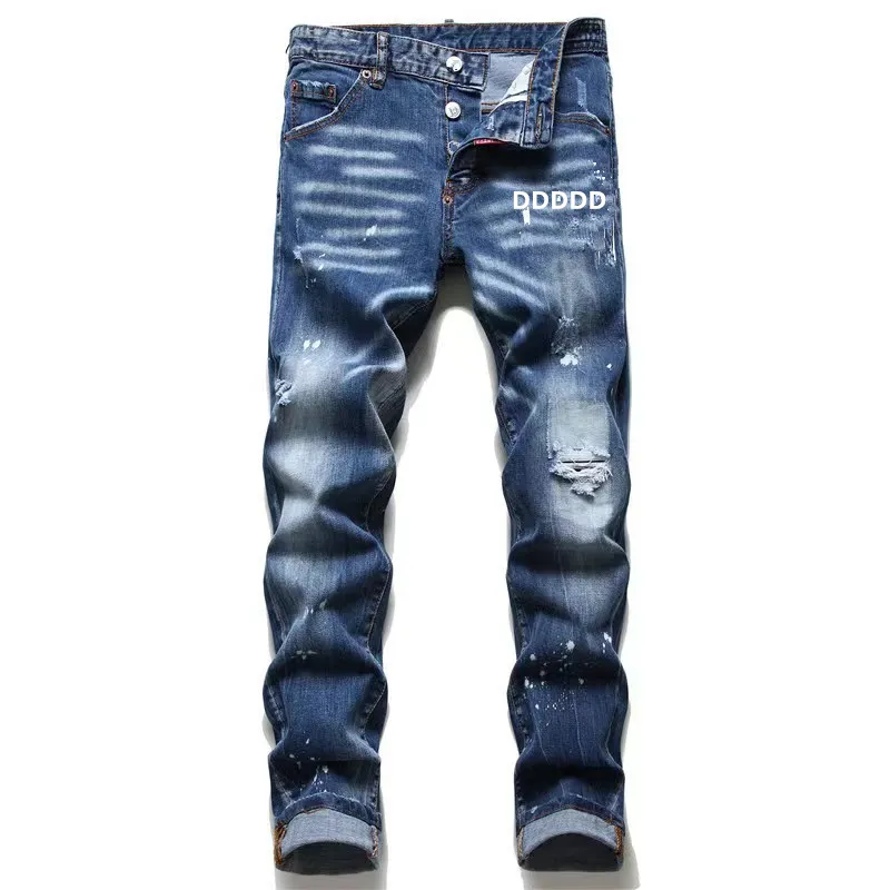Jeans designer jeans mens designer mager jeans byxor hip hop män jeans orolig rippad cyklist smal fit svart hål jeans för mens mode jean mens trend märke pant 38