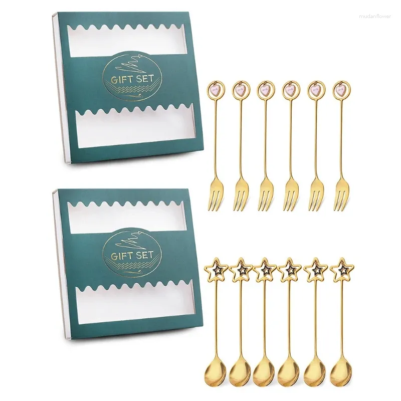 Кофе Scoops 6pcs/Set Spoon Spoon Dessert Desert Vork Star Star