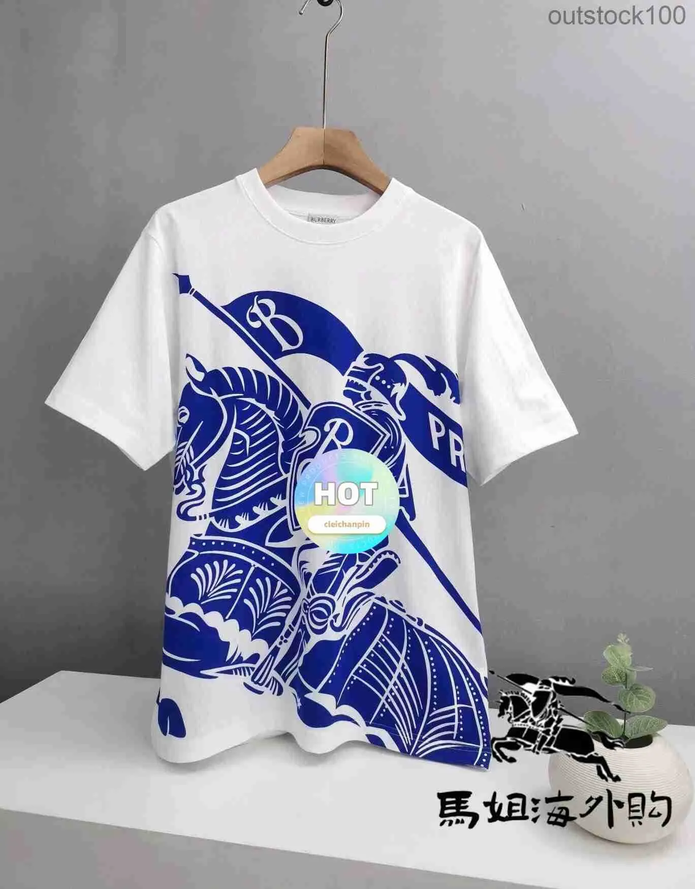 Fashion Luxury Buurberlyes Clothes for Women Men New Full Print Equestrian Knight Print Short Sleeved Mens t Shirts with High Quality Original 1to1 Brand Logo