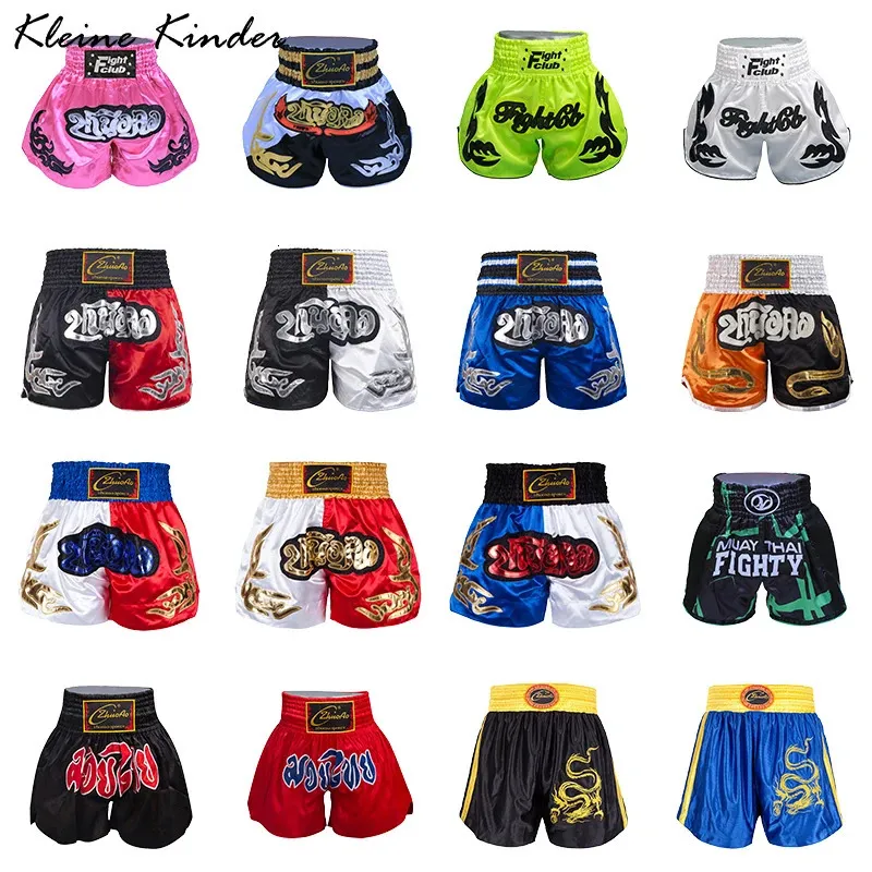 MUAY THAI SORTS Men Femmes Kids Embroderie Kickboxing Sports Satin CrossFit Sanda Grappling Boxing Training MMA PANTS 240408