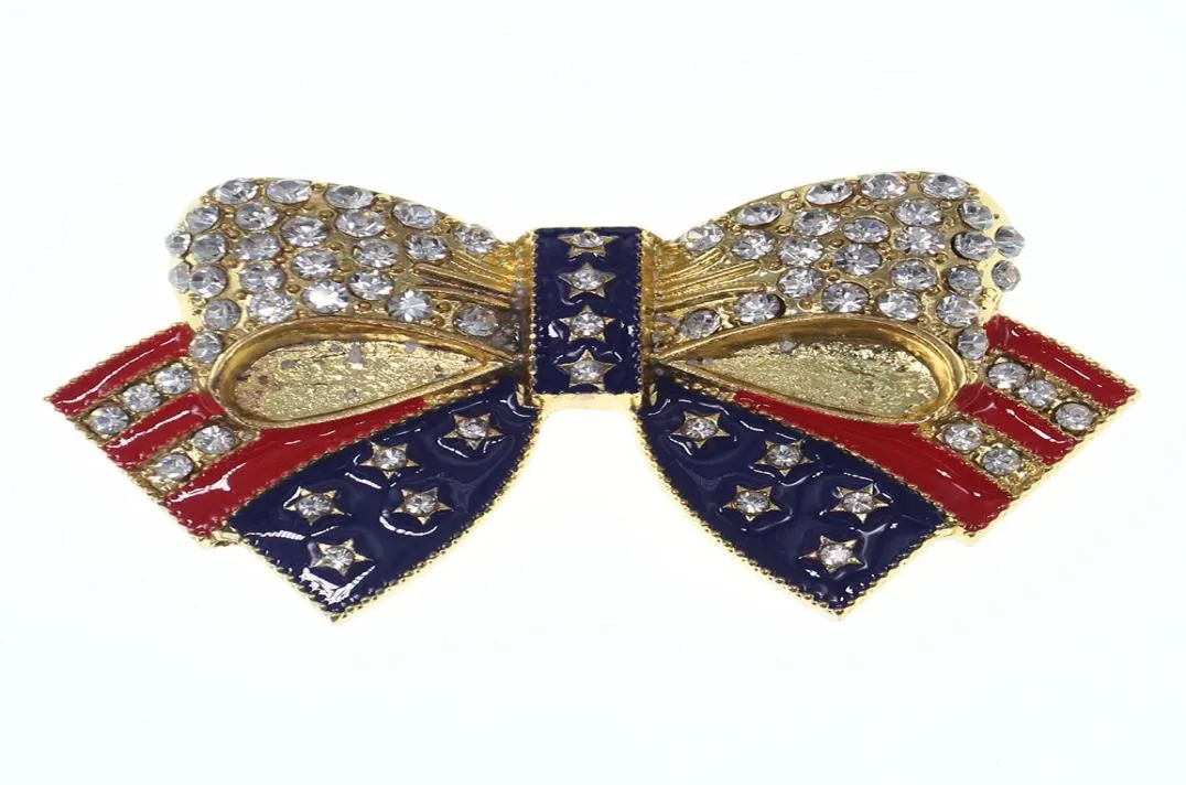 Gold Placing Crystal Email Flag American Bowknot Brooch Brooch Veteran Jewelry Campagne Brooches2585665