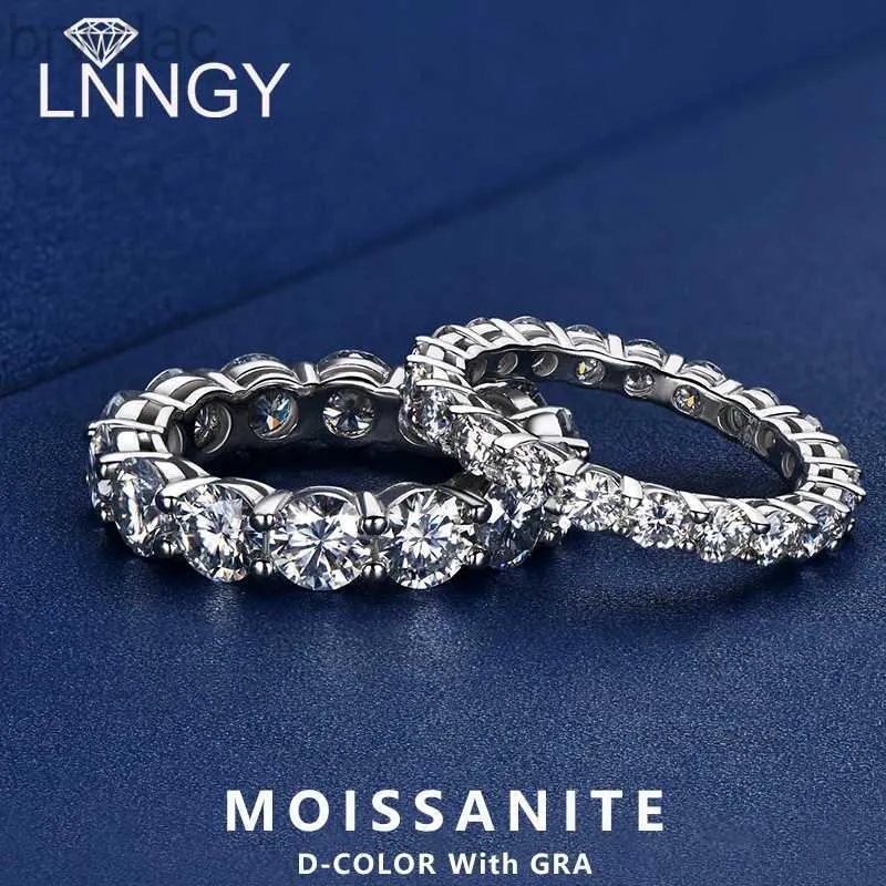 حلقة Solitaire Lnngy All Moissanite Eternity Ring 3mm 0.1ct 5mm 0.5ct 925 Sterling Silver Wedding Band for Women Lovers Party Jewelry Gift D240419