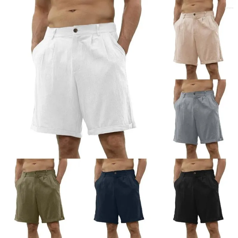 Short masculin Coton et lin Casual Beach Classic Summer Buttonp