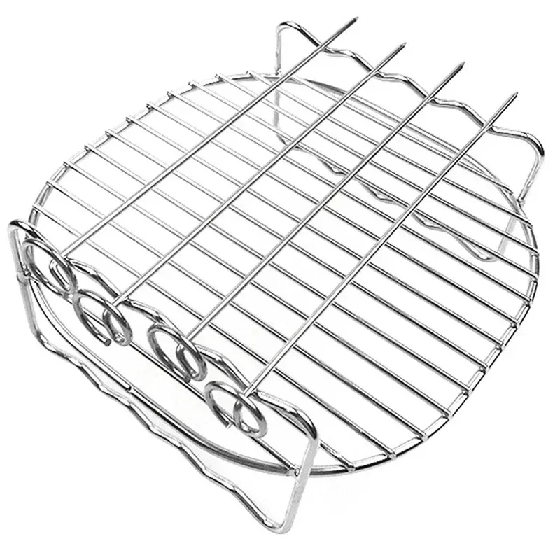 Justdolife 7inch Air Fryer Rack Set Poldal Grilling Rack Rack à double couche avec brochettes Porte-huile de vidange fumante pour cuisine