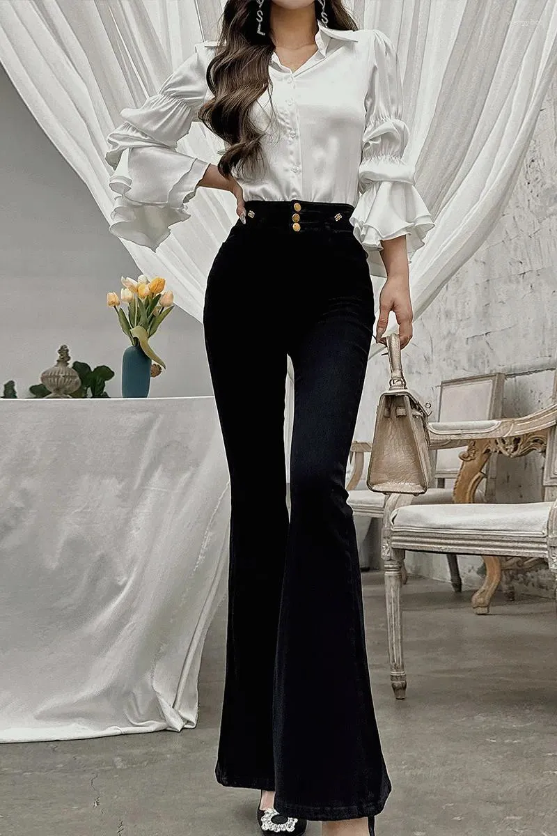 الجينز النسائي Dabuwawa Tienda Vestidos Elegantes Para Mujeres Three Buckle Empire Flare Pants Pantalones American y2k Da1alj005