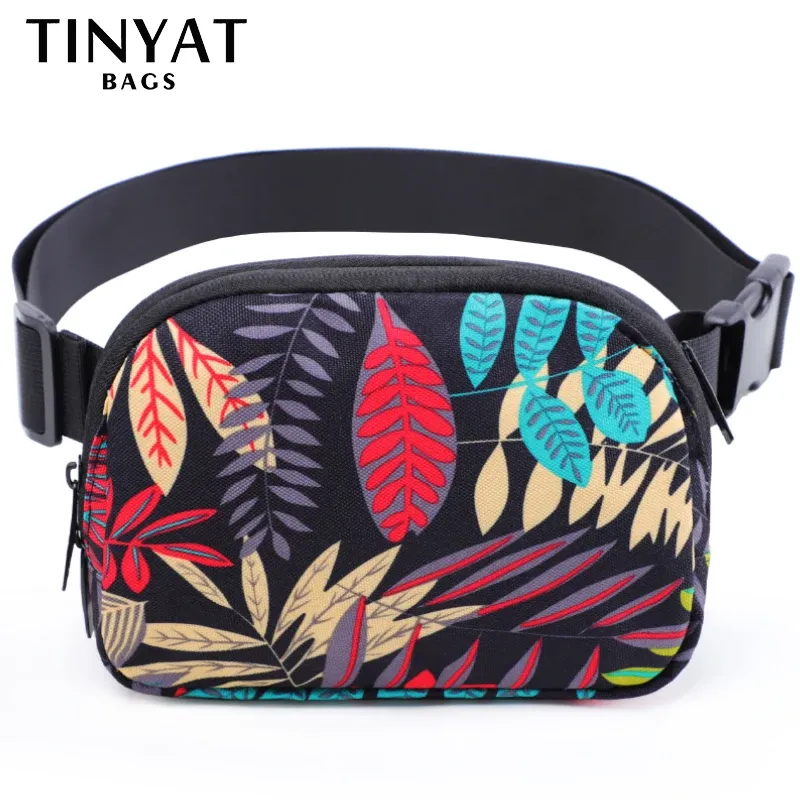 Wallets TINYAT Print Leaf Women's Waist Bag For Sports Money Phone Wallet Men Fanny Pack Waterproof Belt Bag Running Travel Banana Bags