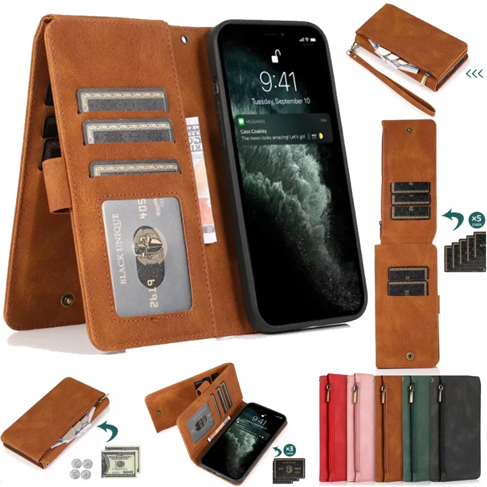 Plånböcker för Samsung Galaxy A3 2017/A5 2017/A6/A7 2018/A8 2018/A9 2018 Ultra Thin Potton Cover Wallet 8 Card Magnetic Flip Leather Case