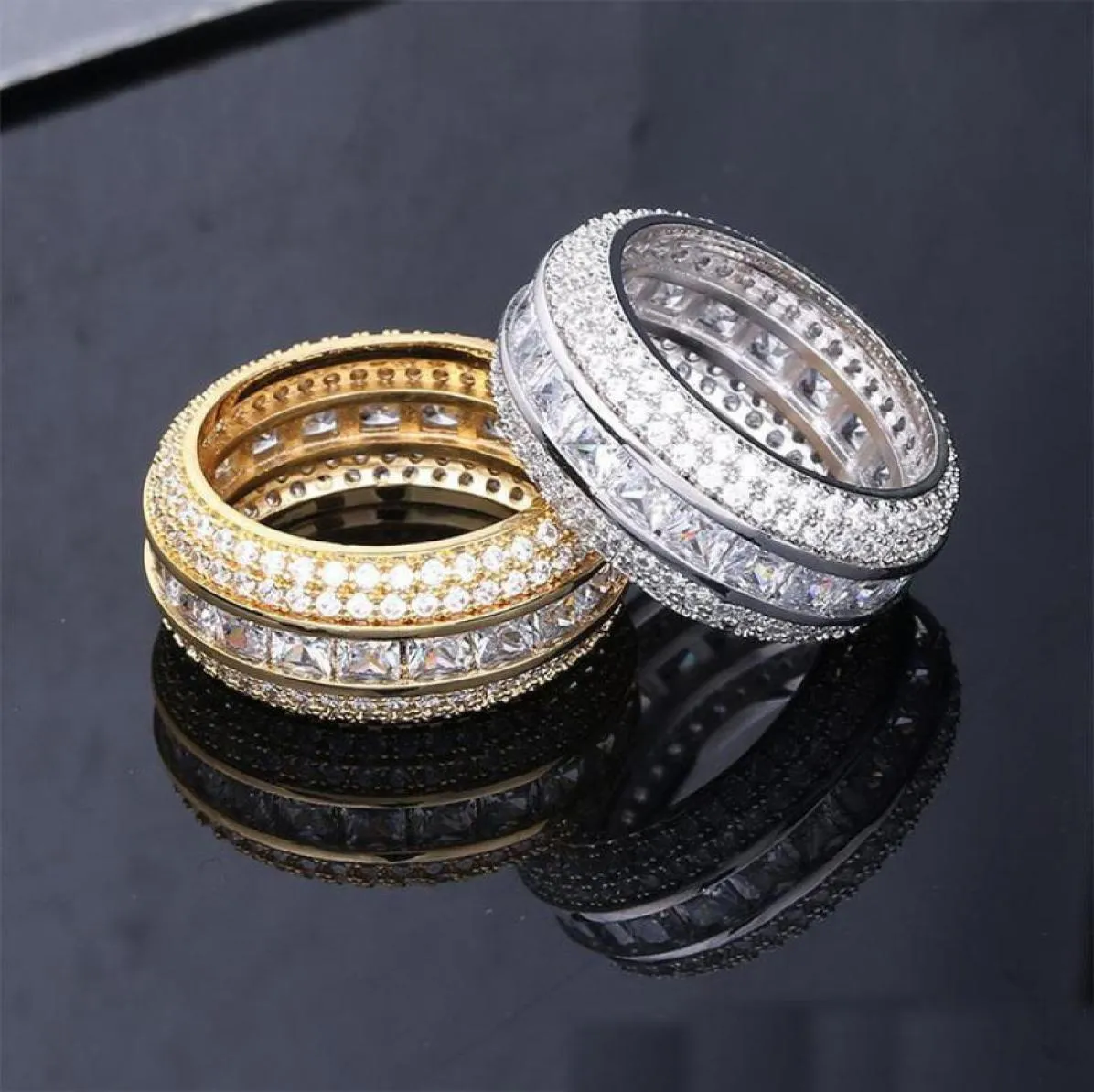 Fashion Rings Jewelry Luxury Grade Quality Bling Zircon Micro Paved Cluster Rings Luxury Exquisite 18K Gold Plated Hip Hop Rings9677437