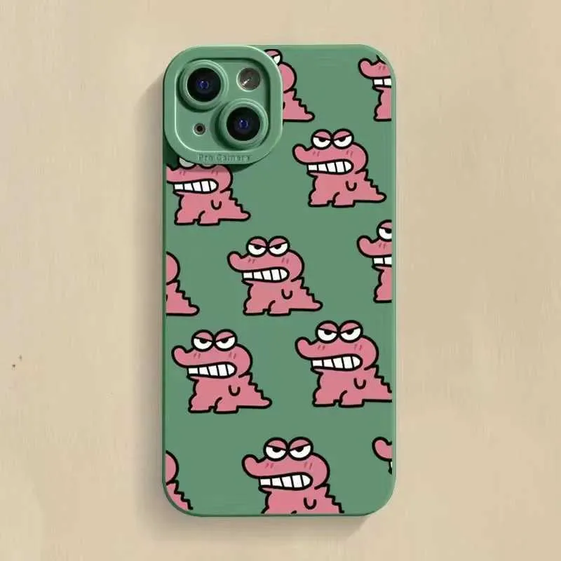 Cell Phone Cases Cute and fun cartoon baby crocodile phone case iPhone 14 13 12 15 Pro Max Mini X XS XR 7 8 15 Plus SE protective hard cover J240418