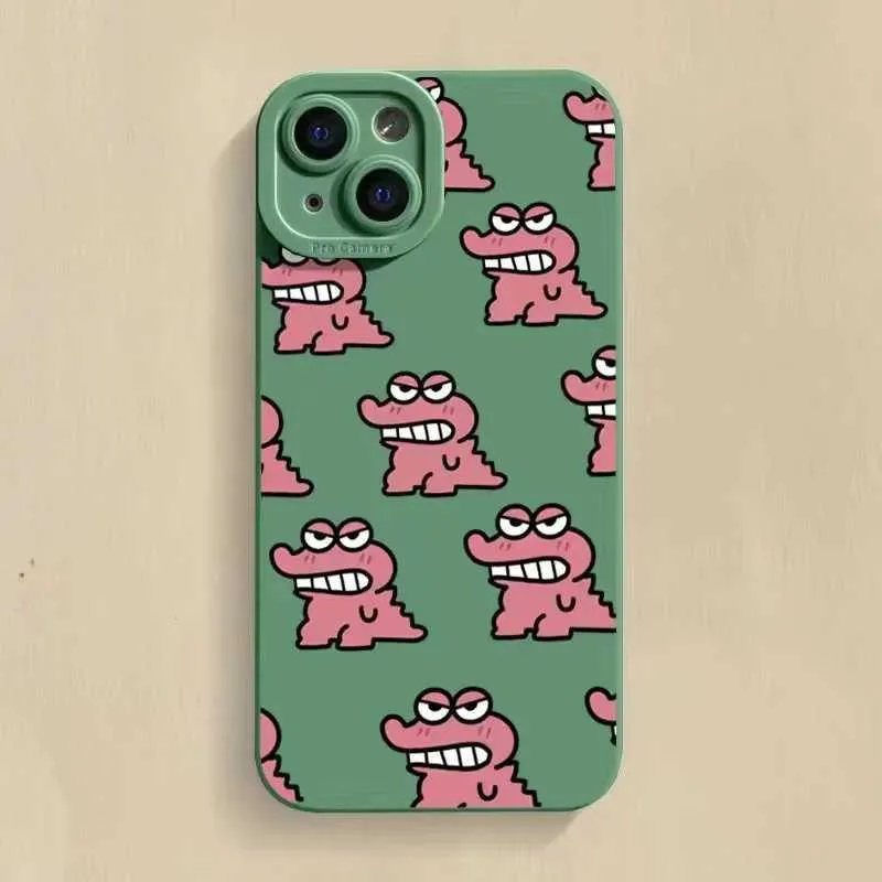 Mobiele telefoons schattig en leuke cartoon baby krokodil telefoonhoes iPhone 14 13 12 15 Pro Max Mini X XS XR 7 8 15 Plus SE beschermende harde cover J240418