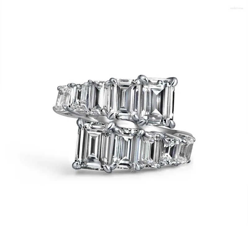 Кластерные кольца Стиль 925 Серебряные ювелирные изделия Open Ring Fashion Luxury Row Diamond White Octagonal Wholesale