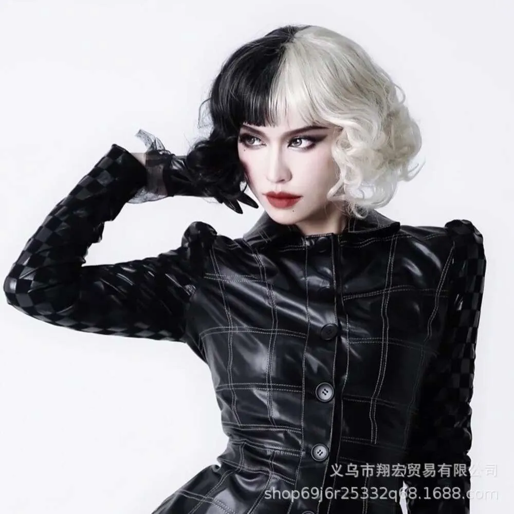 human curly wigs Black and white witch kuira cos wig shake audio tape cargo girl short volume full head cover