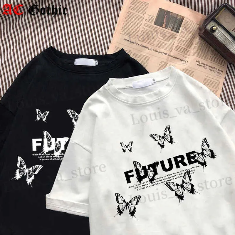 Men's T-Shirts FUTURE Butterfly T Shirt y2k Harajuku High Strt Fashion Casual Women Letter Print T-shirt Summer Short Slve Ts Clothes T240419