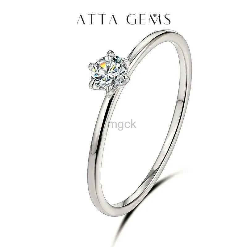 Wedding Rings ATTAGEMS 18K White Gold Plated Ring for Women 0.2ct Test Past D Moissanite Diamond Solitaire Ring Wedding Band Engagement Bridal 240419