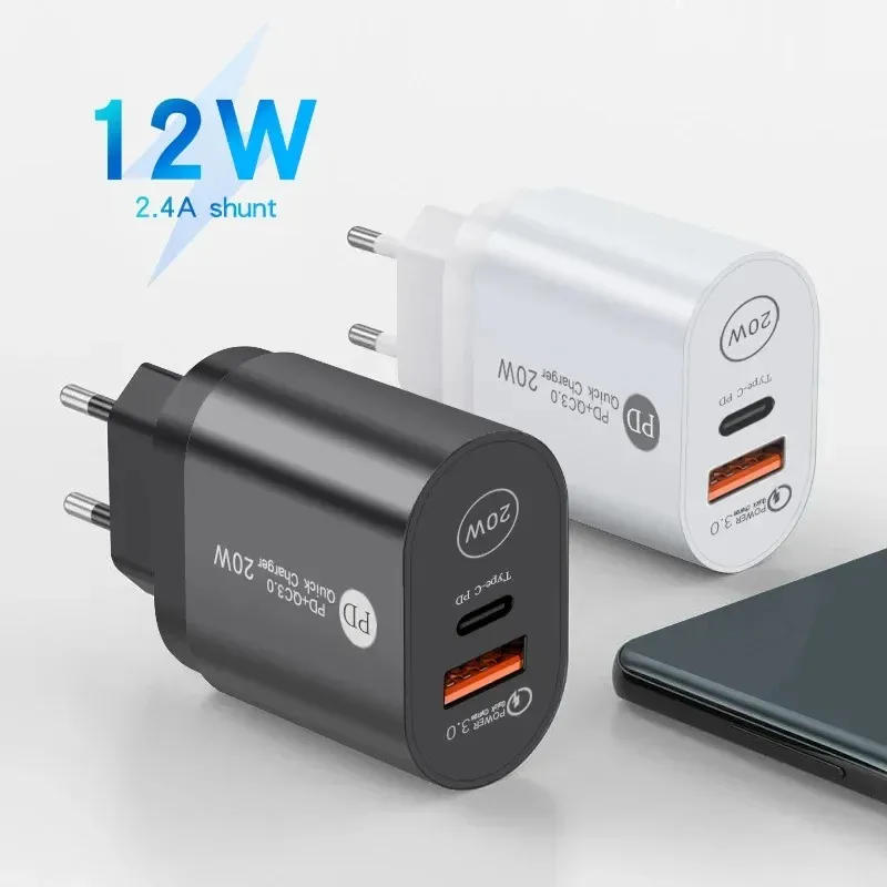 2024 QC3.0 PD 20W Chargeur rapide Type-C Charge USB Head pour Samsung iPhone Phone Huawei Xiaomi Apple iOS Android Applied Quic 5V 4a pour