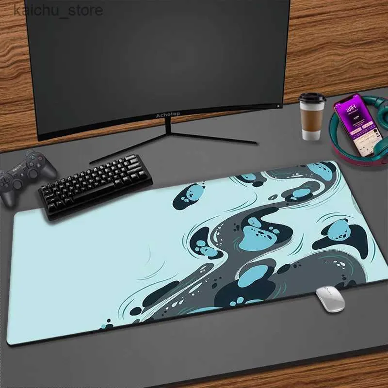 Mouse Pads Wrist Rests Strata Liquid Large Gaming Mouse Pad Gamer 100x55cm Big Mouse Mat Computer Desk Mat Blue Art XXL MousePad Keyboard Desk Mice Pad Y240419