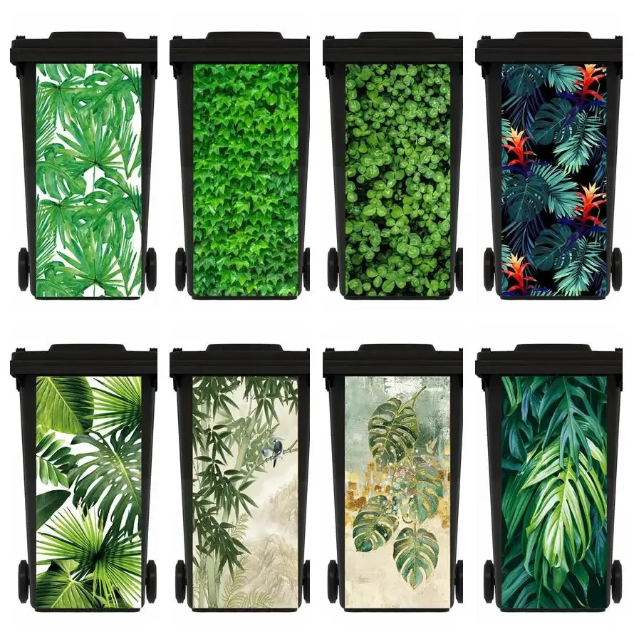 Yeşil Yapraklar Bitki Çöp Yapabilir Sticker Su Geçirmez Peel Stick Decal Dış Mekan Dökme Bin Dekor Özel Çöp Poster 240418
