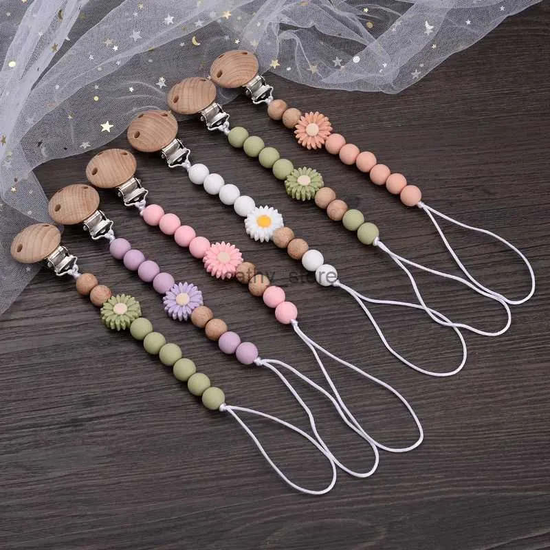 Pacifiers# Baby Beech Round Clips Wooden Flowers Beads Silicone Beads Chain for Teether Toysing Toys Handmade Dummy Holder BPA Freel2403