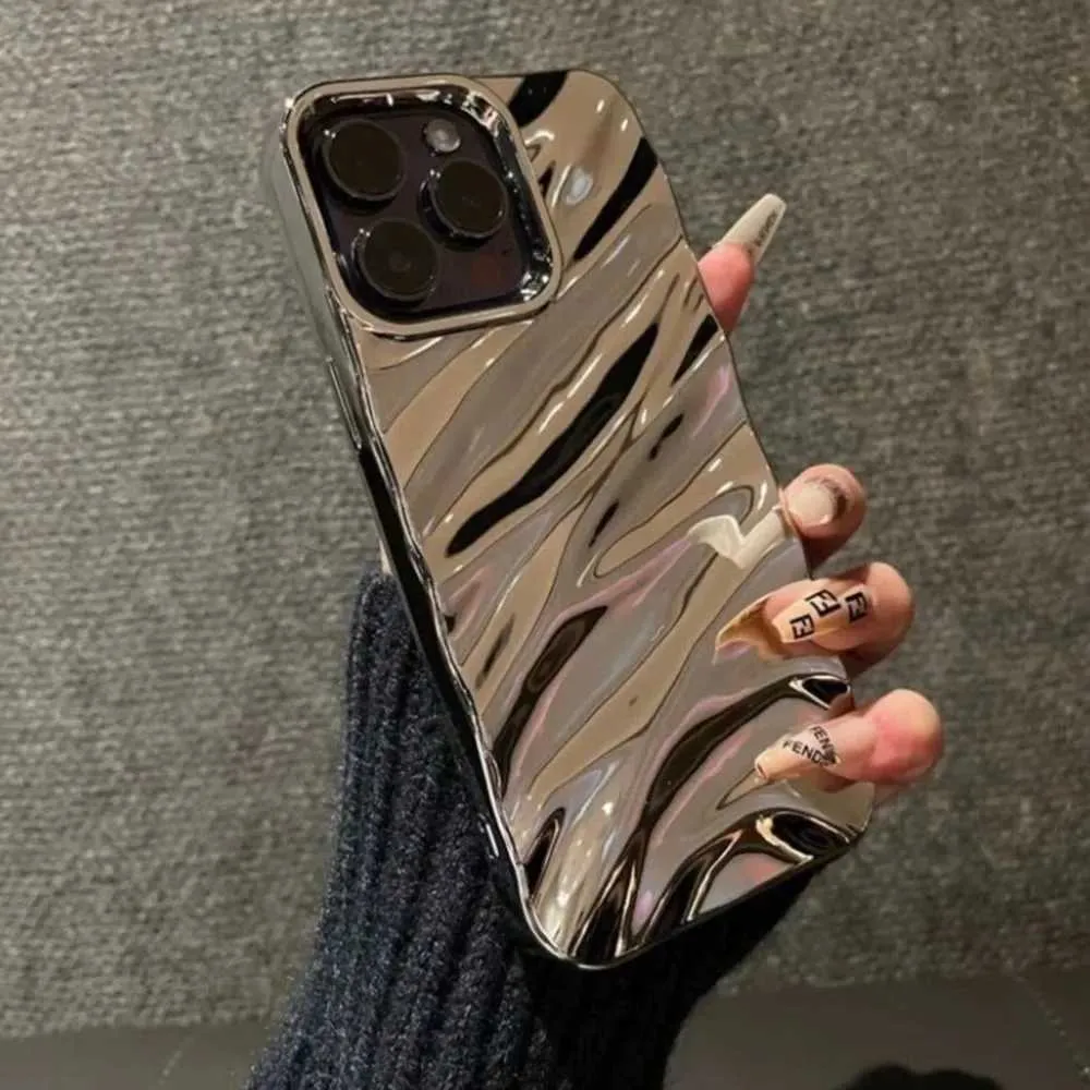 Cell Phone Cases Luxury electroplated 3D wave pattern glossy shell suitable for iPhone 15 14 13 12 11 Pro Max X XS Max XR 7 8 Plus SE fashionable and bright bump J240418