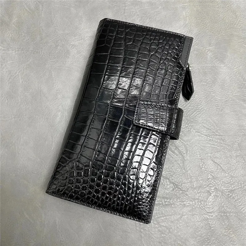 Wallets Authentic Crocodile Belly Skin Businessmen Large Bifold Wallet Clutch Purse Exotic Real Alligator Leather Male Long Card Holders