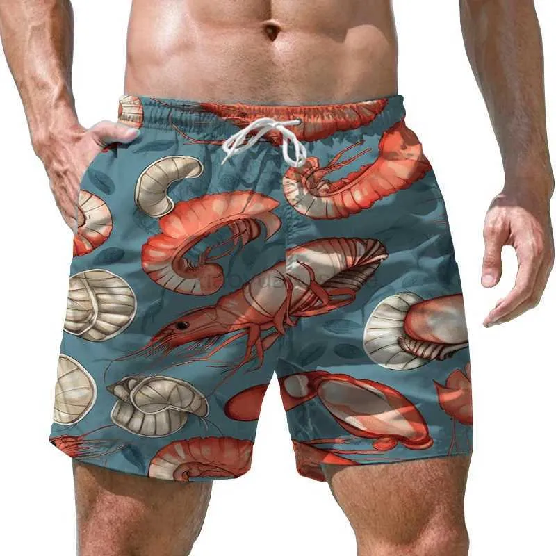 Shorts masculinos de verão de alta qualidade shorts praia shorts de surf shorts soltos casuais shorts de secagem rápida camarão 3D shorts impressos 240419 240419