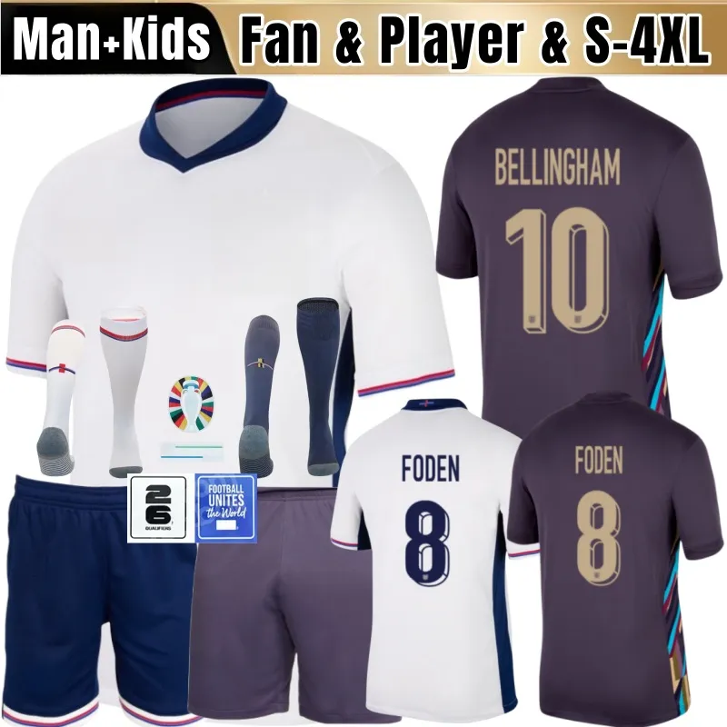 2024 Euro Cup Inghilterra Bellingham Kelly Kelly Soccer Maglie Nazionale Shirt Football White Bright Kane Sterling Rashford Sancho Grealish Men Kid Kit Kit