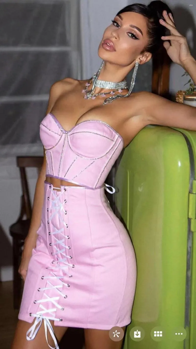 Pink bandage two piece set hotsell
