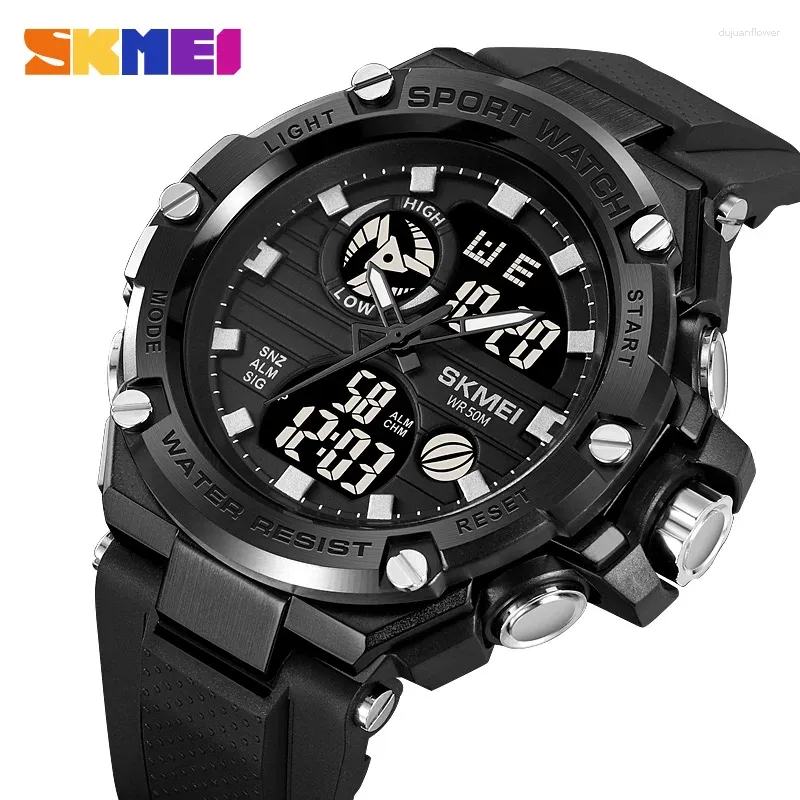 腕時計Skmei本物の電子時計デュアルタイムストップウォッチクロノグラフデート1時間の防水2119