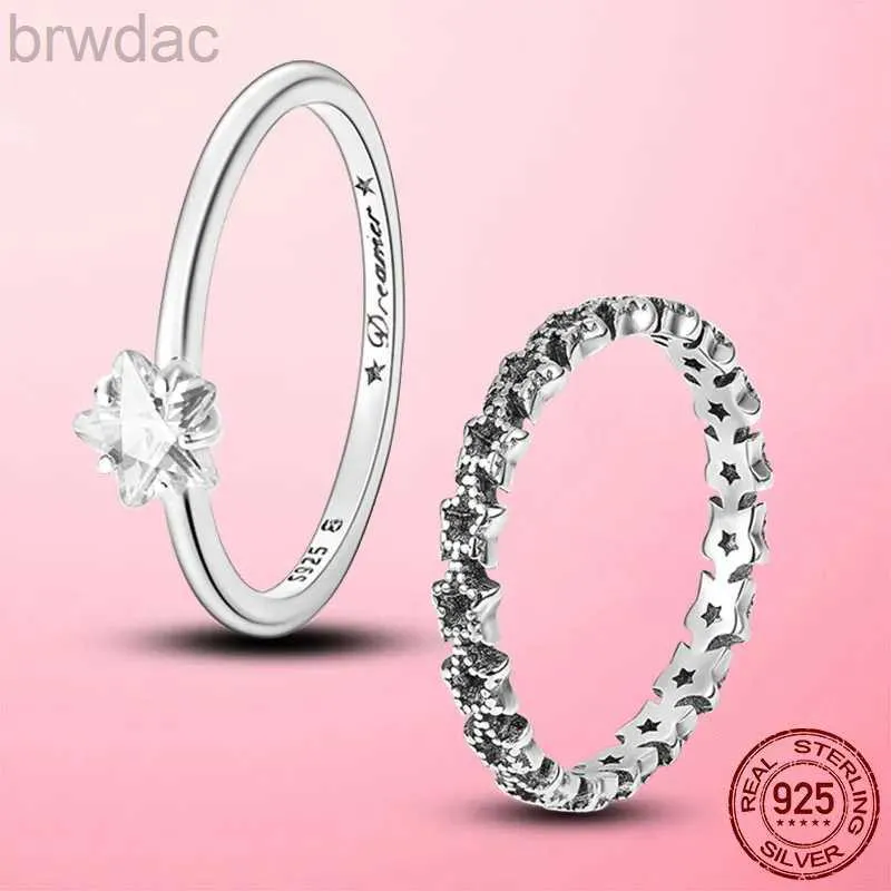Solitaire Ring 925 Silver Celestial Sparkling Star Solitaire Finger Ring For Women Wedding Engagement Rings Original Brand Jewelry d240419