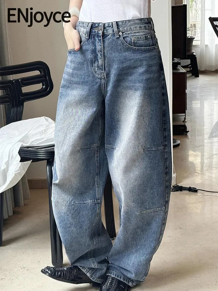 Jeans pour femmes apprécient les femmes vintage courbe large jambe y2k streetwear coréen lâche tous les pantalons en denim en coton pantalon cargo 2024 printemps