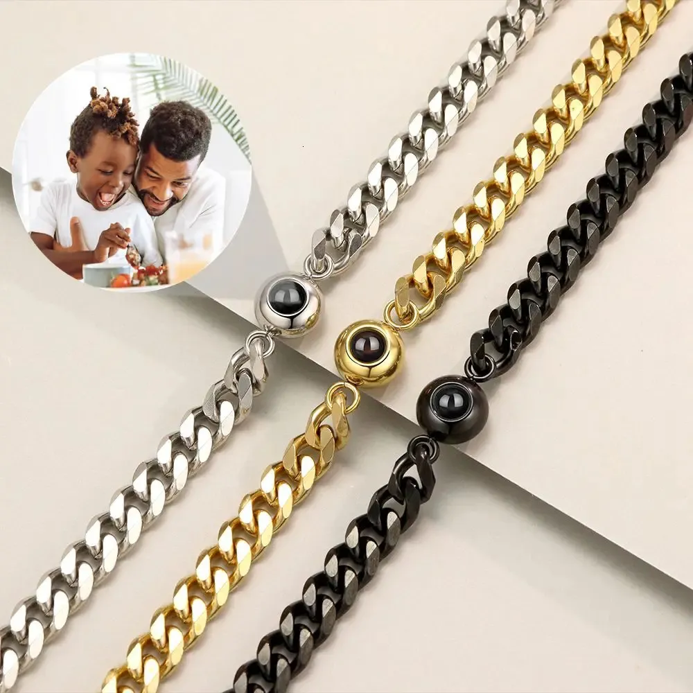 Edelstahlarmband Personalisierte PO Custom -Projektion Armband für Frau Mann Schmuckgedenkliche Mütter Väter Tag Geschenk 240323