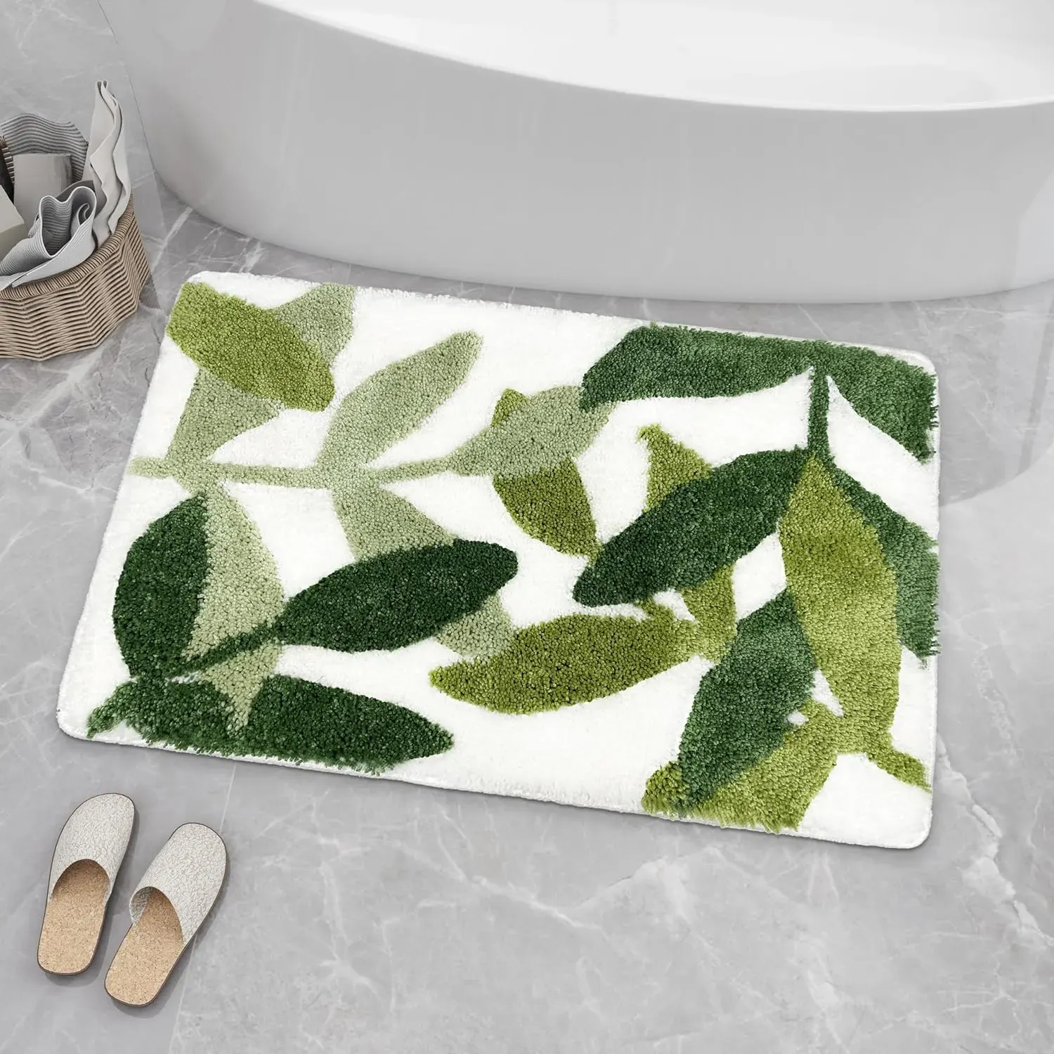 Mats Bathroom Rugs 31.5 X 19.5IN Bath Mat Green Leaves Microfiber Strong Water Absorbent Non Slip Back Cute Rug for Bathroom