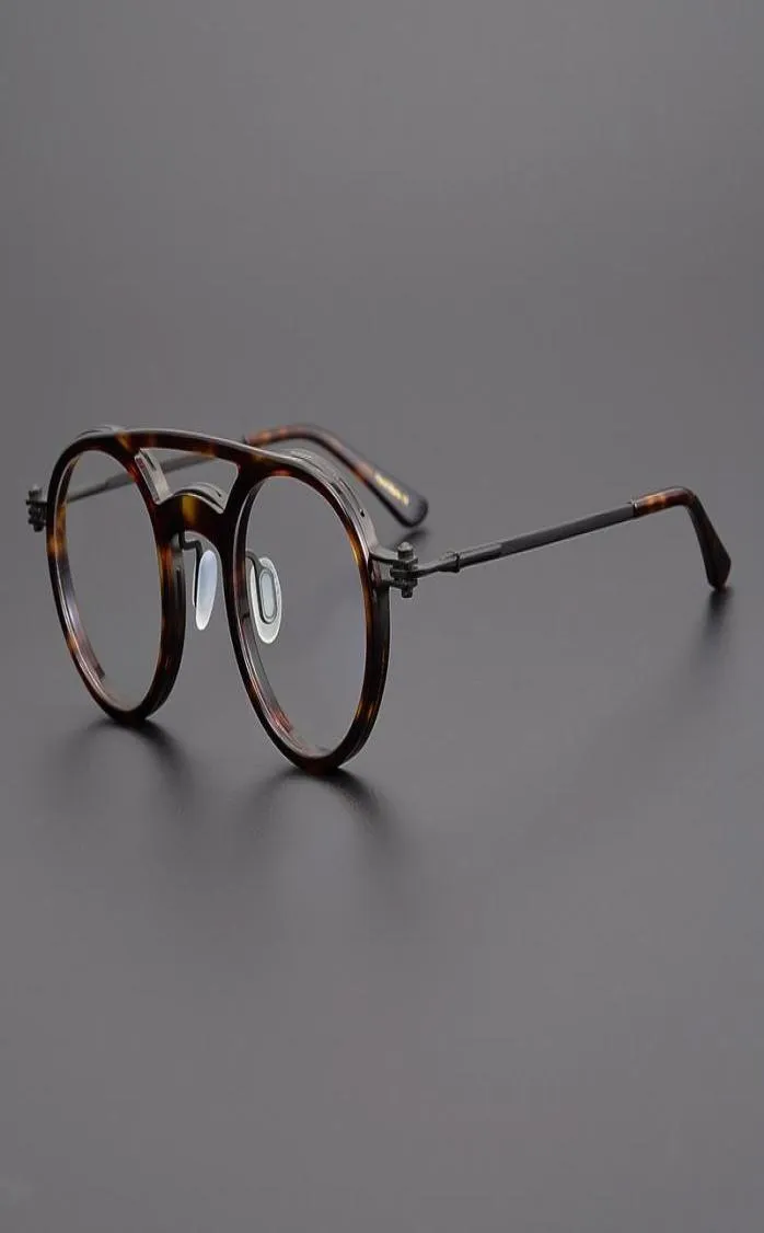 Vintage Round Titanium Acetate Eyeglasses Frames Men Women039S Retro Circle Recept Eye Glasses Double Beam Optical Eyewea4351292