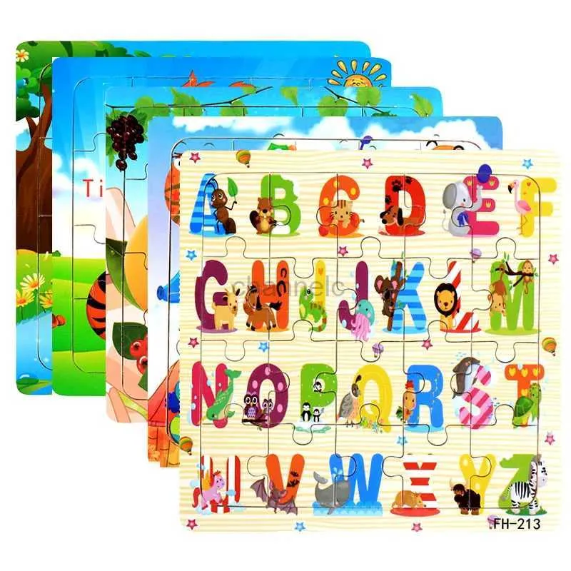 3D Puzzles Baby Toys 20 -Piece Wood Pussel Cartoon Animal Vehicle 3D Jigsaw Puzzle Game Montessori Education Toys for Children Gifts 240419