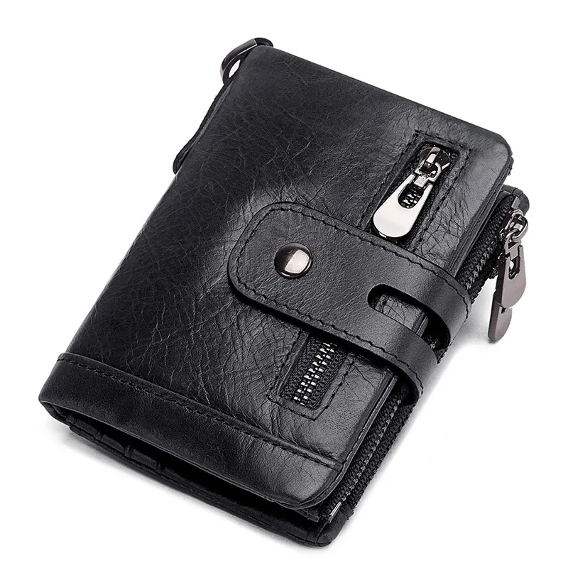 Plånböcker 2024 Nya modemän äkta läder plånbok korta smala man pursar pengar kreditkortshållare män plånbok pengar väska