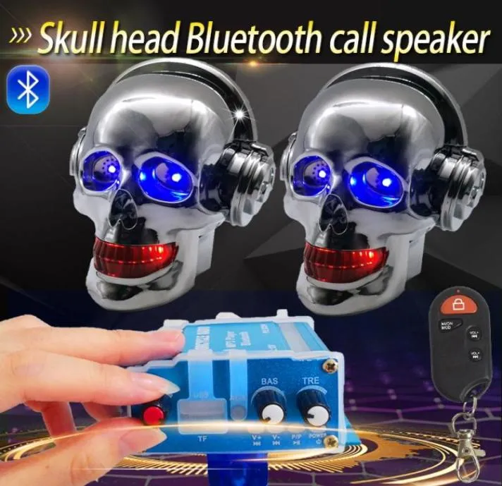 1Piece Motorcycle skull Bluetooth o with mp3 waterproof call amplifier subwoofer 12V pedal three-wheel pedal anti-theft speaker5588173