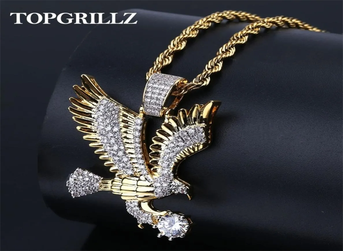 TopGrillz Hip Hop Gold Color Pocture Maced Out Micro Paved Cz Eagle подвесной ожерелье Мужчины Шарм Ювелирные украшения Три стиля y208999695