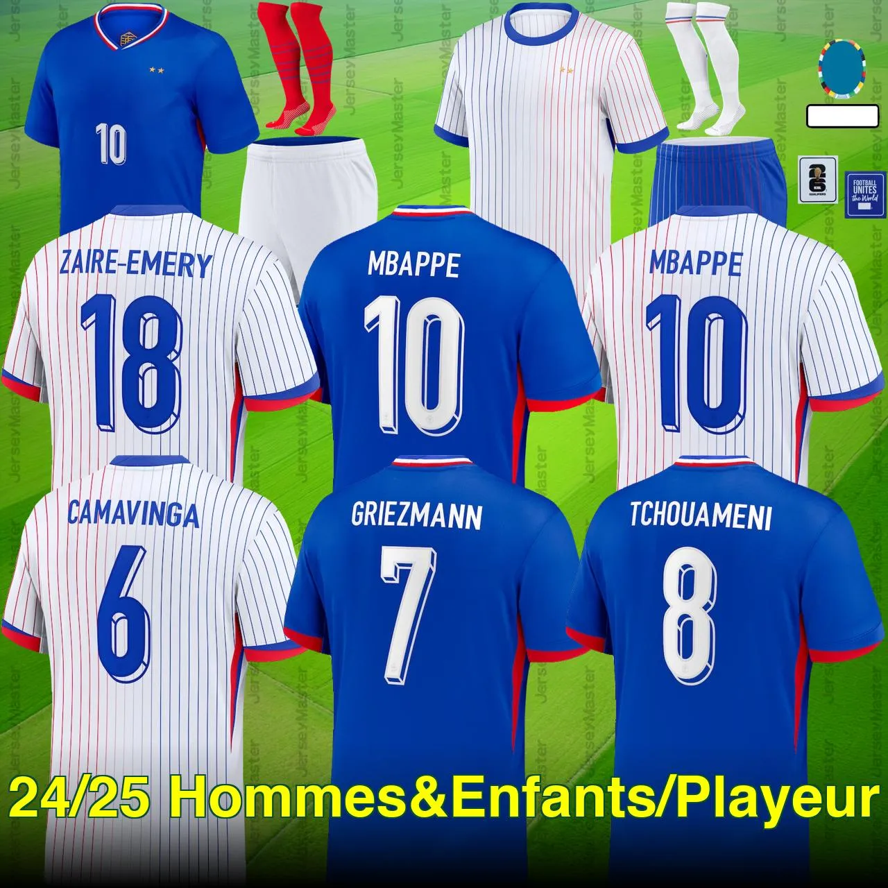 24 25ユーロカップフランスのサッカージャージ2026予選Mbappe Dembele Coman Saliba Kante Griezmann Kid Men Player Football Shirt