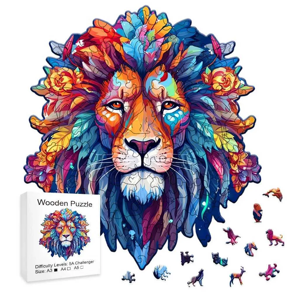 Puzzle 3D Puzzle Model Assembly Treat Dimensionnel Dimensional Animal Animal Lion Pattern Wooden Puzzle Discompression Hand Asses 240419