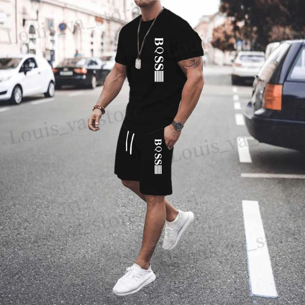 Erkek Trailtsits 2024 Moda Erkek Terzini Kısa Slve T-Shirt ve Eşzat Şort Yaz Günlük Jogger Suit Erkek İki Parçalı Takım T240420