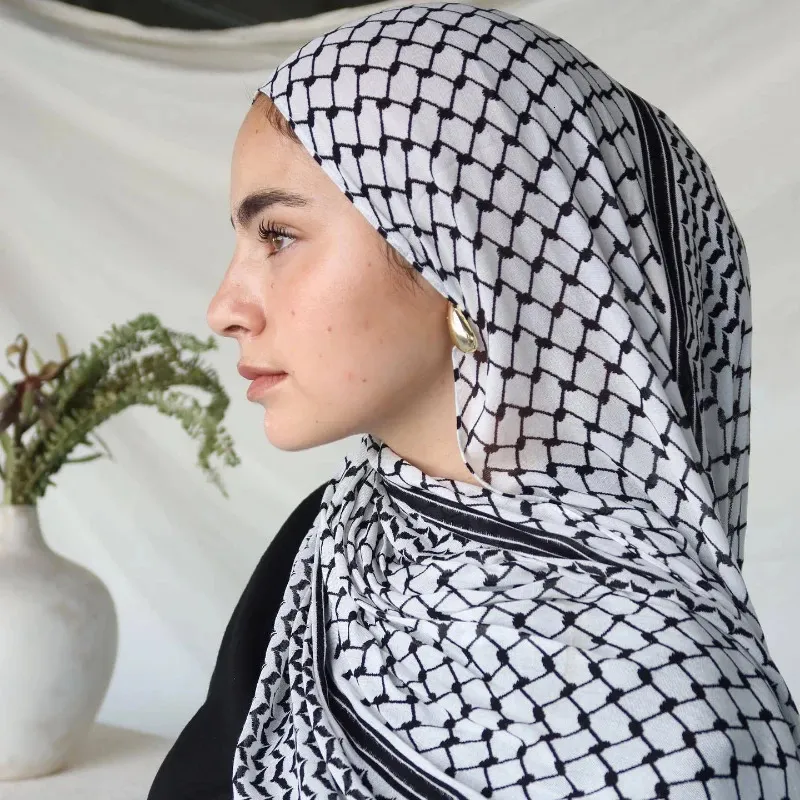 イスラム格子縞の印刷物ターバンアバヤヒジャーブファッションシフォンヒジャーブ女性アバヤスジャージースカーフイスラム教徒ドレスターバンヘッドショール240403