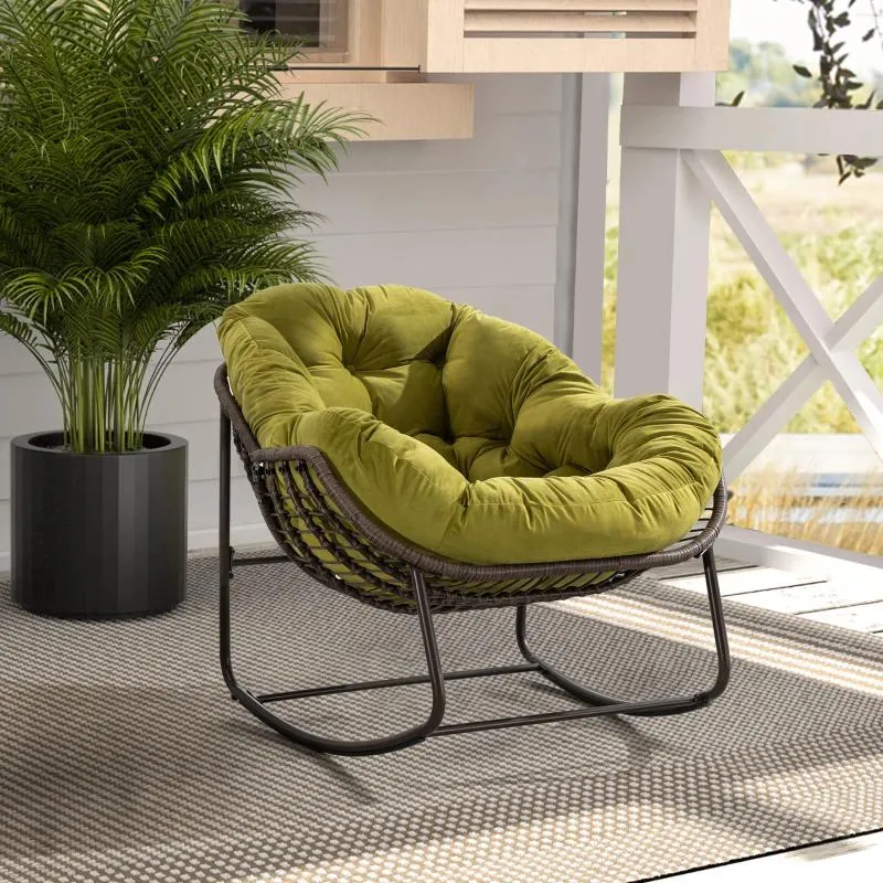 Camp Furniture Outdoor Rootan Rocking Chair coussin rembourré Rocker inclinable Olive Green