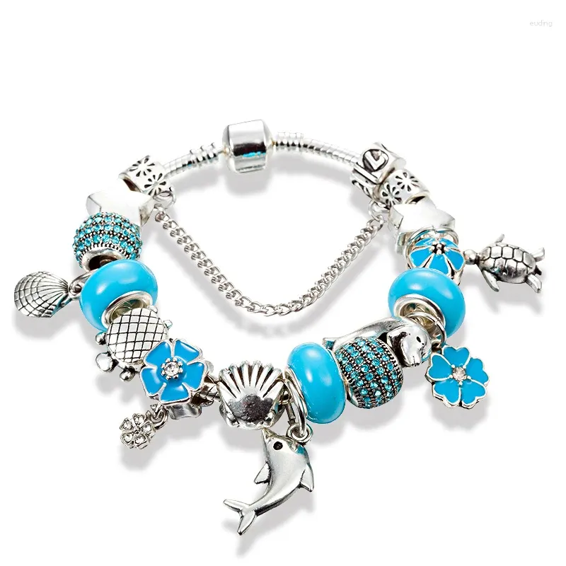 Bracelets de charme Annapaer 2024 Bracelet des dauphins de style océan pour les femmes Blue Glass Brangles Bijoux Diy B17063