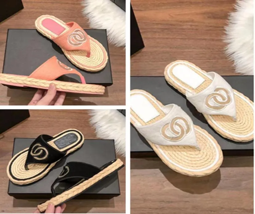 Mode broderi tofflor tweed plattform glider espadrille thong sandal slip på platta mulor sommarskor för kvinnor damer strand l4196267