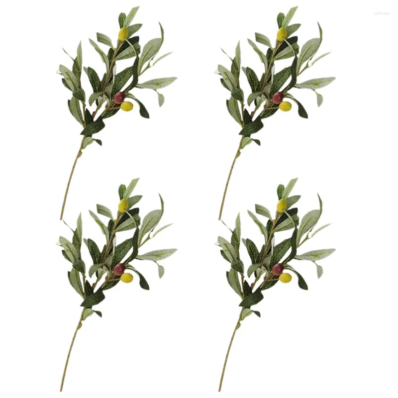 Decorative Flowers 4 Pcs Home Decor Artificial Plants Stems Desktop Greenery Olive Branches Vases Plastic Fake Faux