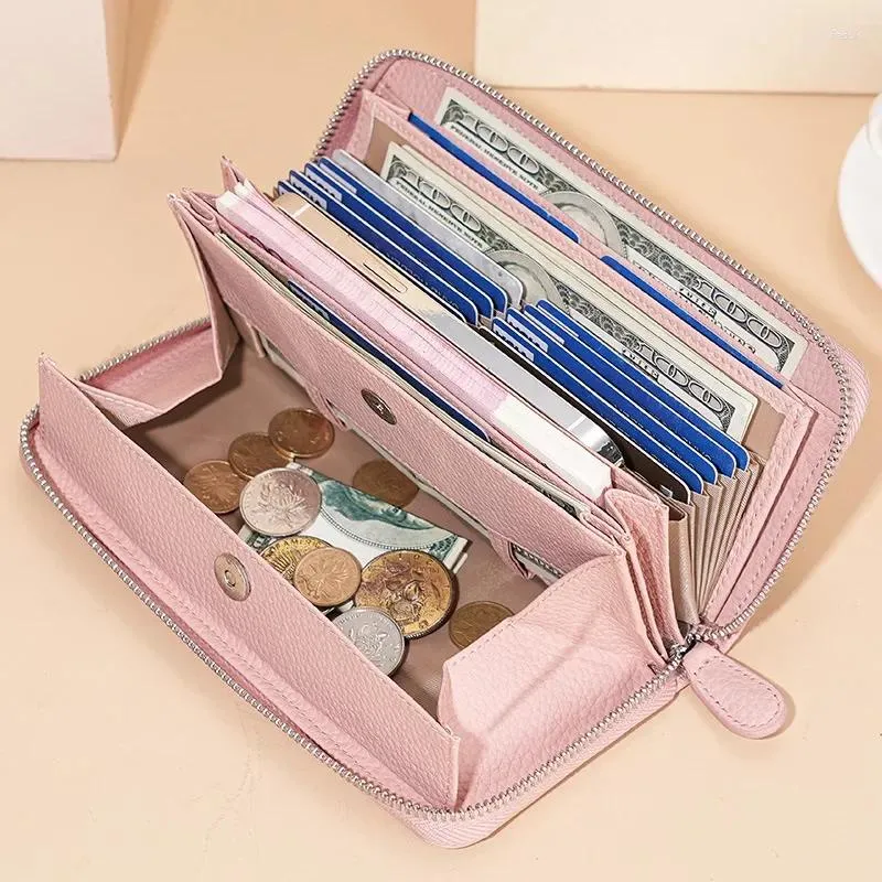 Brieftaschen Mode große Kapazität Japanische echte Leder -Frauen Lange Brieftasche Multi -Karten -Slots Reißverschluss Telefontasche