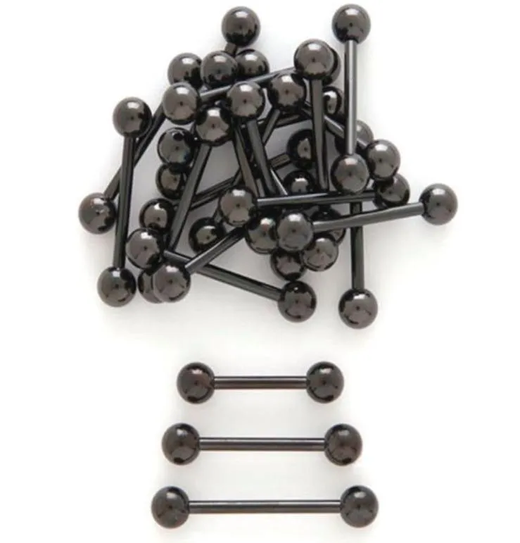 50st Jewelryall Black Titanium Tongue Ring Bells 14G16mm Nipple Ear Body Piercing Jewelry Straight skivstång6815157