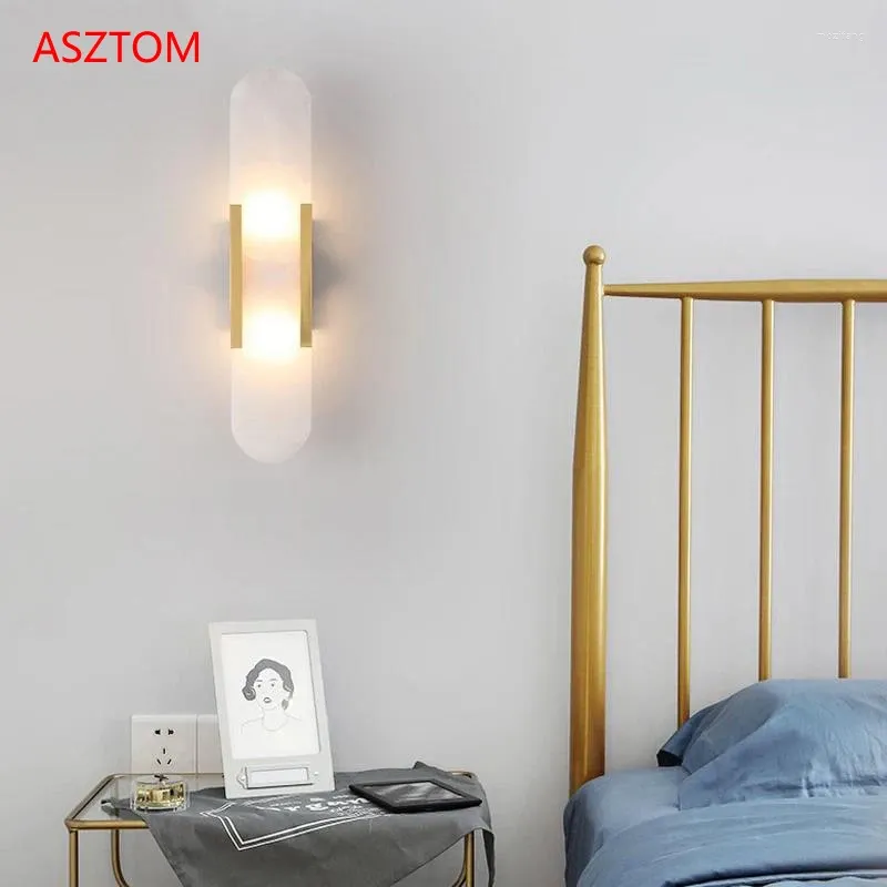 Wall Lamp Luxury Marble Lamps Minimalist Nordic Living Room Bedroom Villa TV Background Sconce Decor Bathroom LED Mirror Light